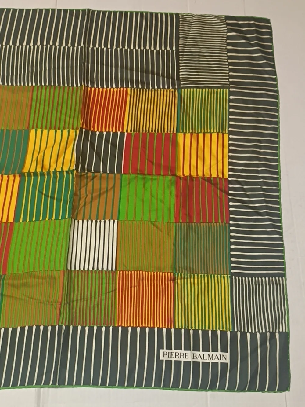 ❤️AMAZING PIERRE BALMAIN Multi-Color Striped Silk Scarf Shawl 30.5x31